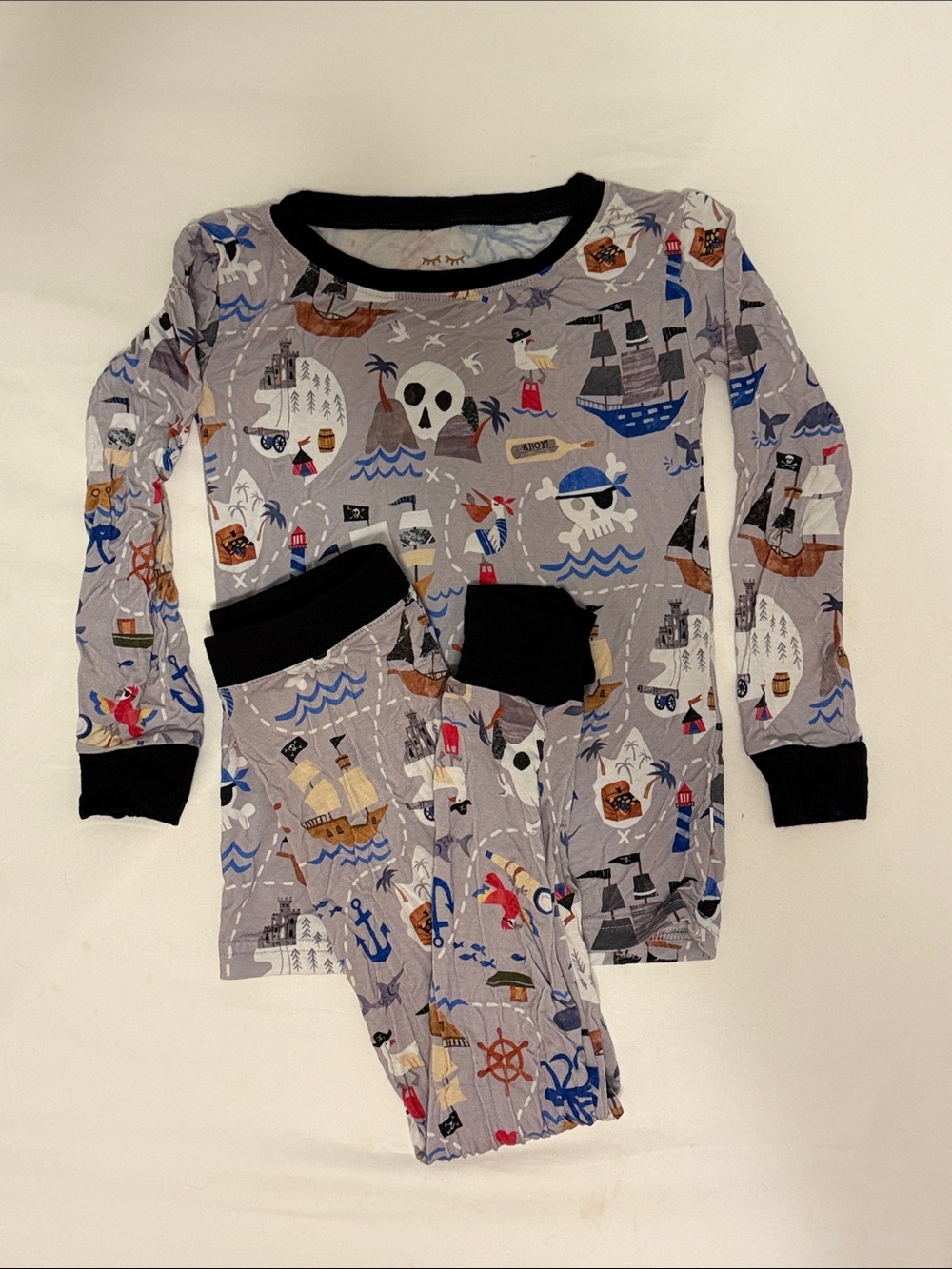 Little Sleepies Grey Pirate Print Pajama Set with Black Trim